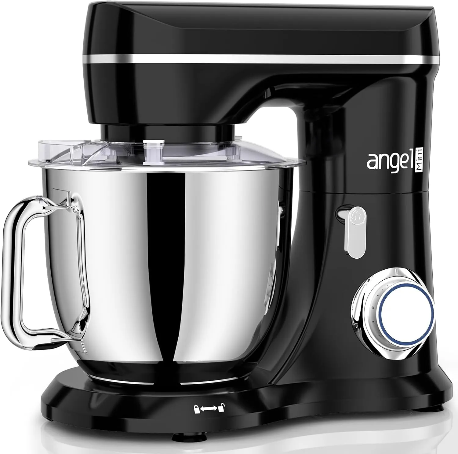Mini Angel Electric Stand Mixer, 5Quarts, Dough Hook, Flat Beater, Wire Whisk Attachments, 10 P Speeds with Splash Guard, Black