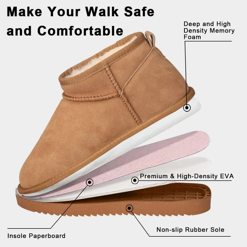 Mini Platform Boots for Women Mini Fashion Boot Ankle Boot Fur Lined Genuine Suede Cozy Platform