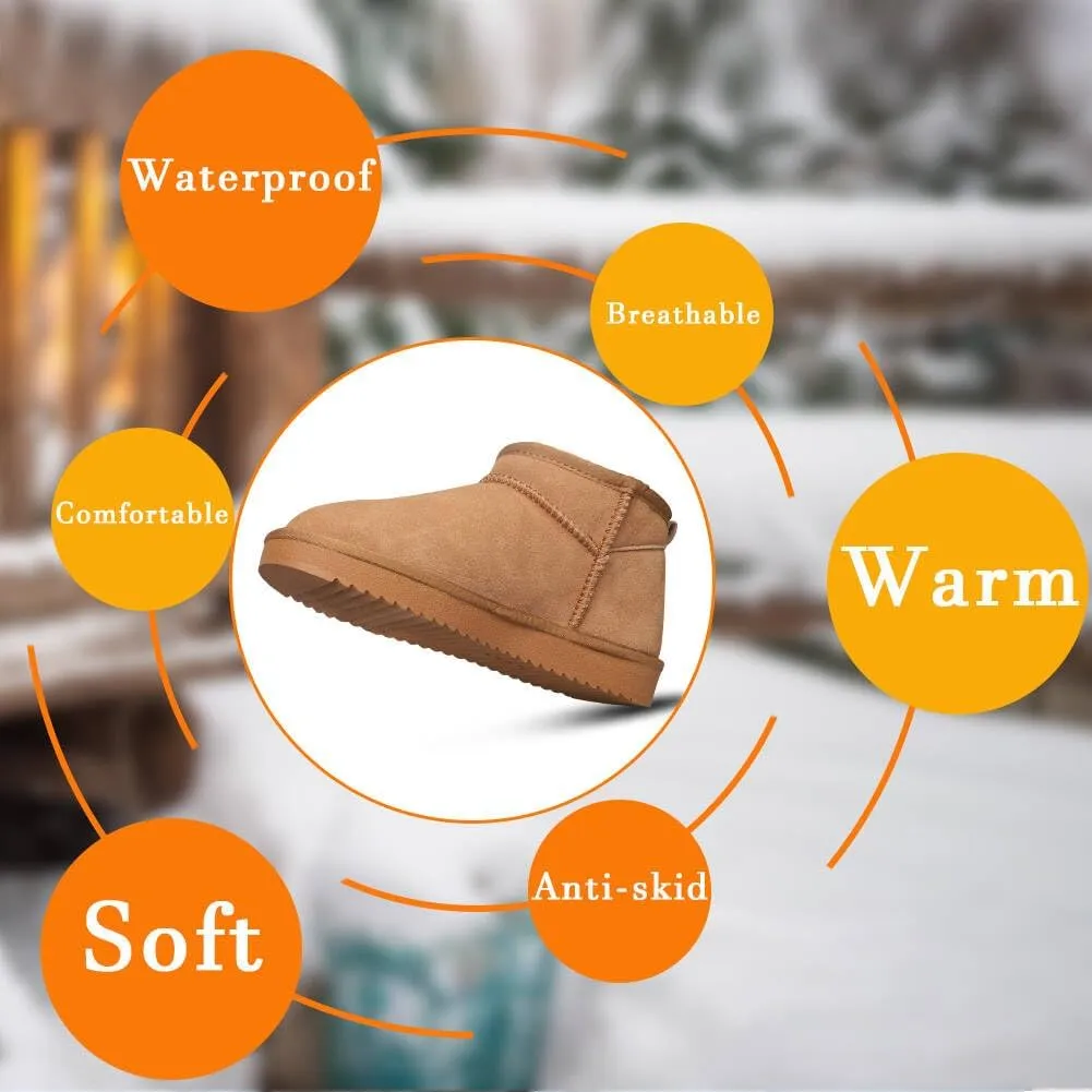 Mini Platform Boots for Women Mini Fashion Boot Ankle Boot Fur Lined Genuine Suede Cozy Platform