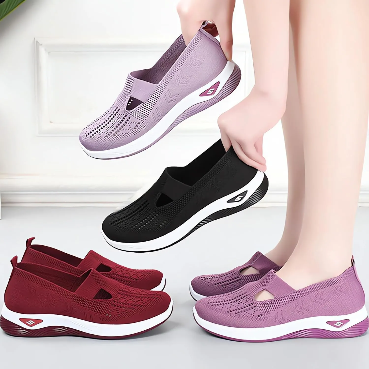 Mmoneyake Orthopedic Shoes for Women Arch Support Breathable Soft Shoes Comfy Walking Anti-Skid Sports Shoes Slip-On Breathable Mesh Trainers Casual Sneakers Footwear