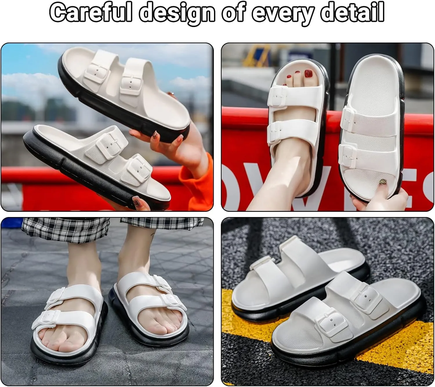 Mnplciea Women's Comfort Adjustable Double Buckle Flat Sandals Lightweight Footbed Slip on EVA Slippers
