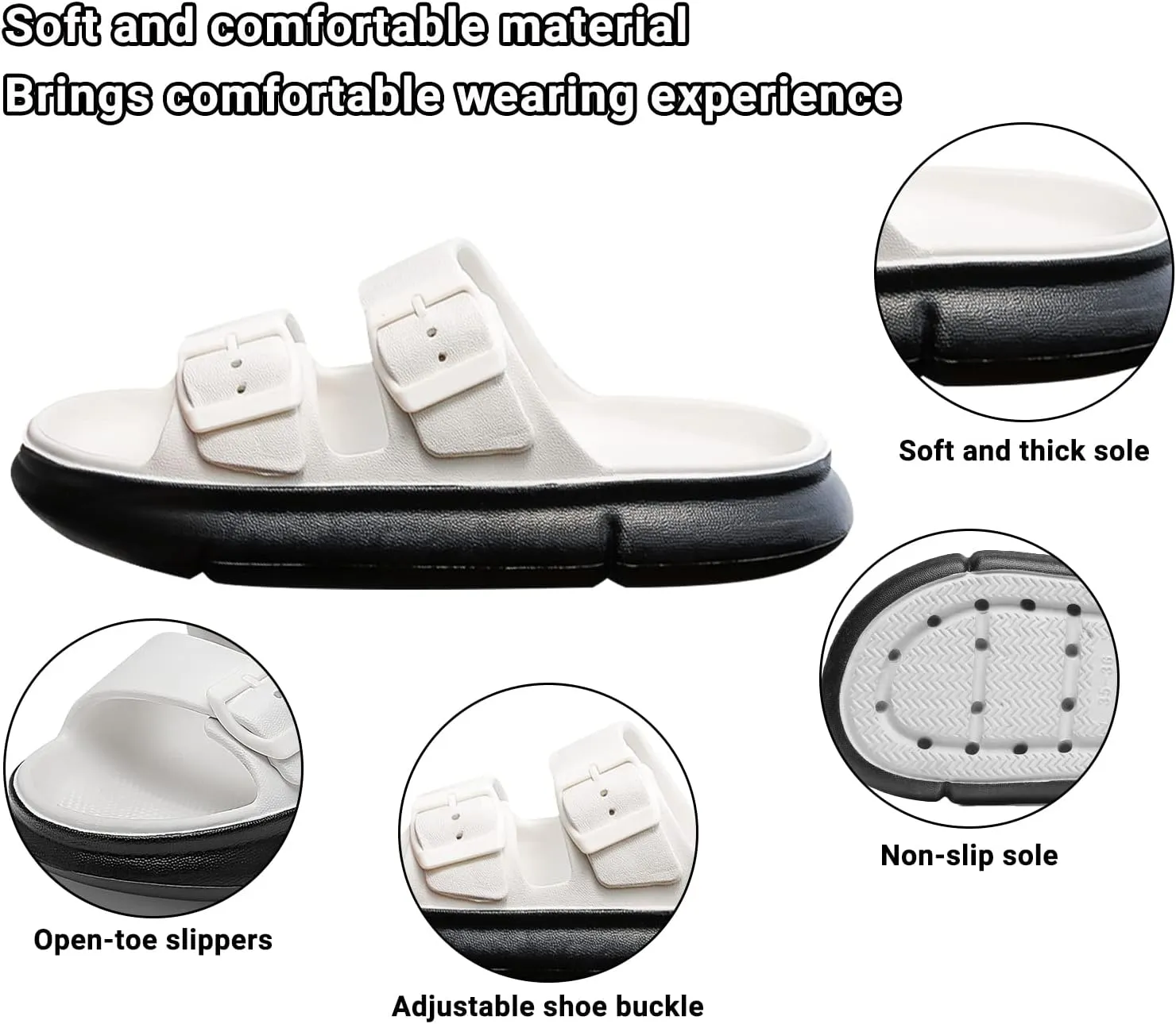 Mnplciea Women's Comfort Adjustable Double Buckle Flat Sandals Lightweight Footbed Slip on EVA Slippers