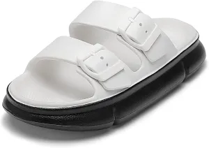 Mnplciea Women's Comfort Adjustable Double Buckle Flat Sandals Lightweight Footbed Slip on EVA Slippers