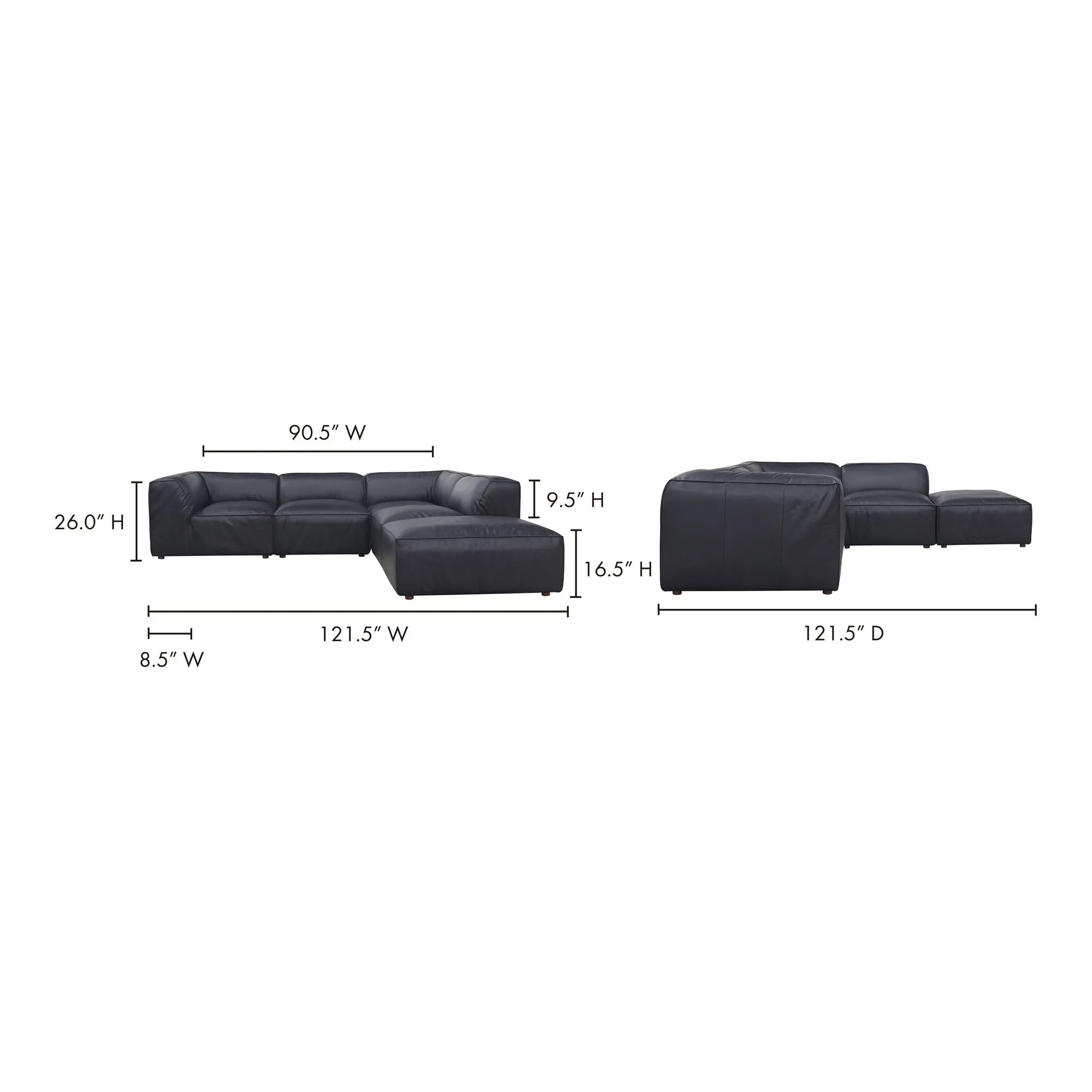 Moe's Home Collection Form Dream Modular Sectional ~ Vantage Black Leather