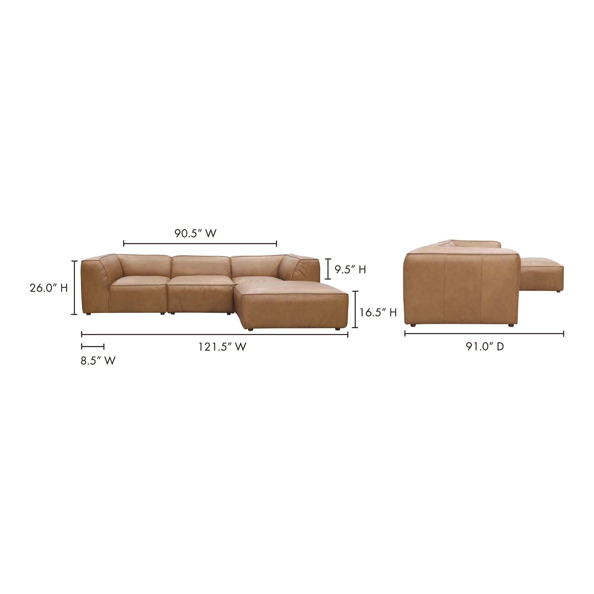 Moe's Home Collection Form Lounge Modular Sectional ~ Sonoran Tan Leather