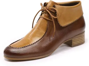 Mona flying Lace-up Leather Ankle Boots for Women Low Heel Fashion Tie up Dress Booties