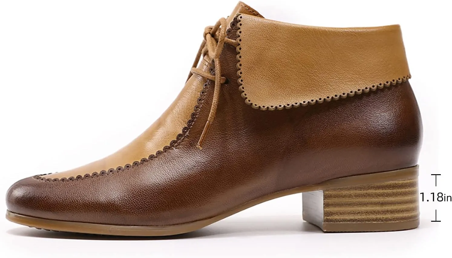 Mona flying Lace-up Leather Ankle Boots for Women Low Heel Fashion Tie up Dress Booties