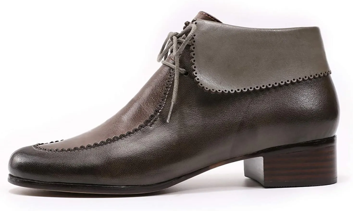 Mona flying Lace-up Leather Ankle Boots for Women Low Heel Fashion Tie up Dress Booties