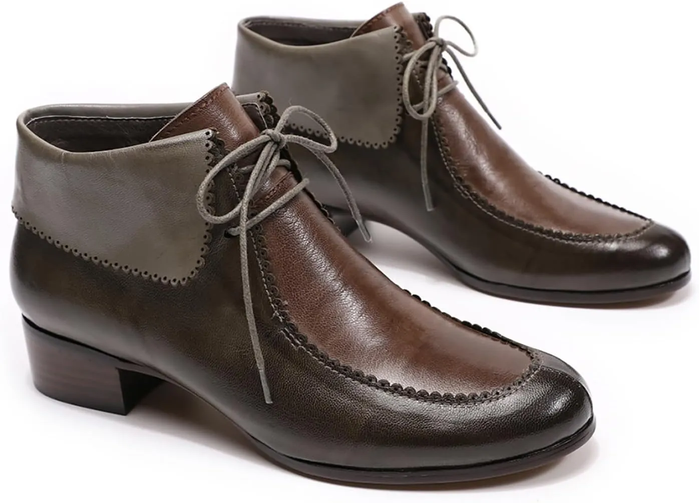 Mona flying Lace-up Leather Ankle Boots for Women Low Heel Fashion Tie up Dress Booties