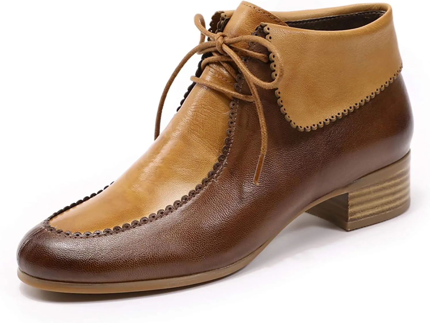 Mona flying Lace-up Leather Ankle Boots for Women Low Heel Fashion Tie up Dress Booties