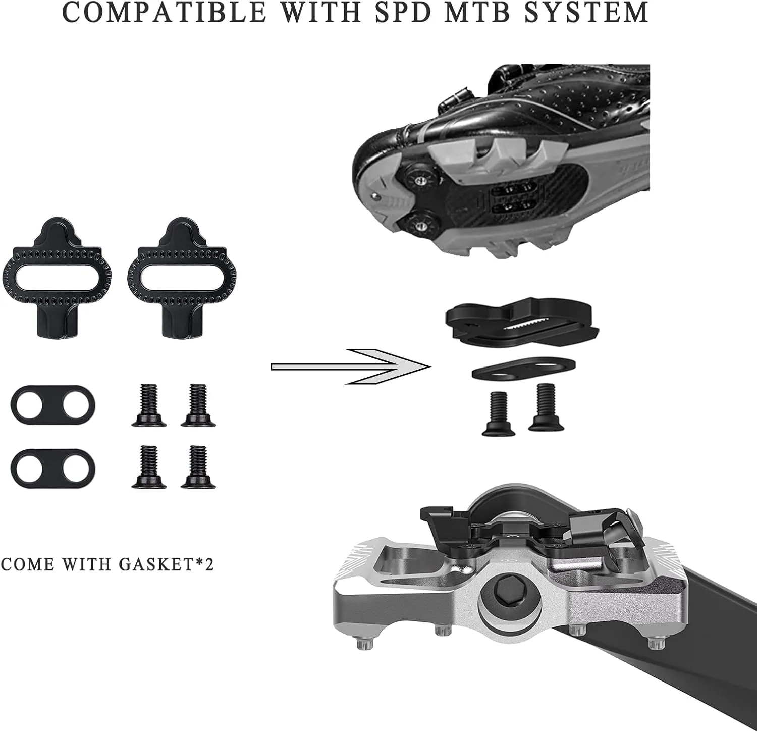 Mountain Bike Pedals - Dual Function Flat and Clipless Pedal - Bicycle Pedals with Reflectors Compatible with SPD, Platform Pedals for BMX Spin Exercise Peloton Trekking Bike