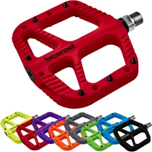 MTB Pedals Flat Mountain Bike Pedals Adult, Light and Wide Nylon Composite Bicycle Platform Pedal w Grippy Pins, 9/16" Cr-Mo Spindle 2 Bearings, Clipless Pedals for BMX Gravel Road E.Bike 9/16"