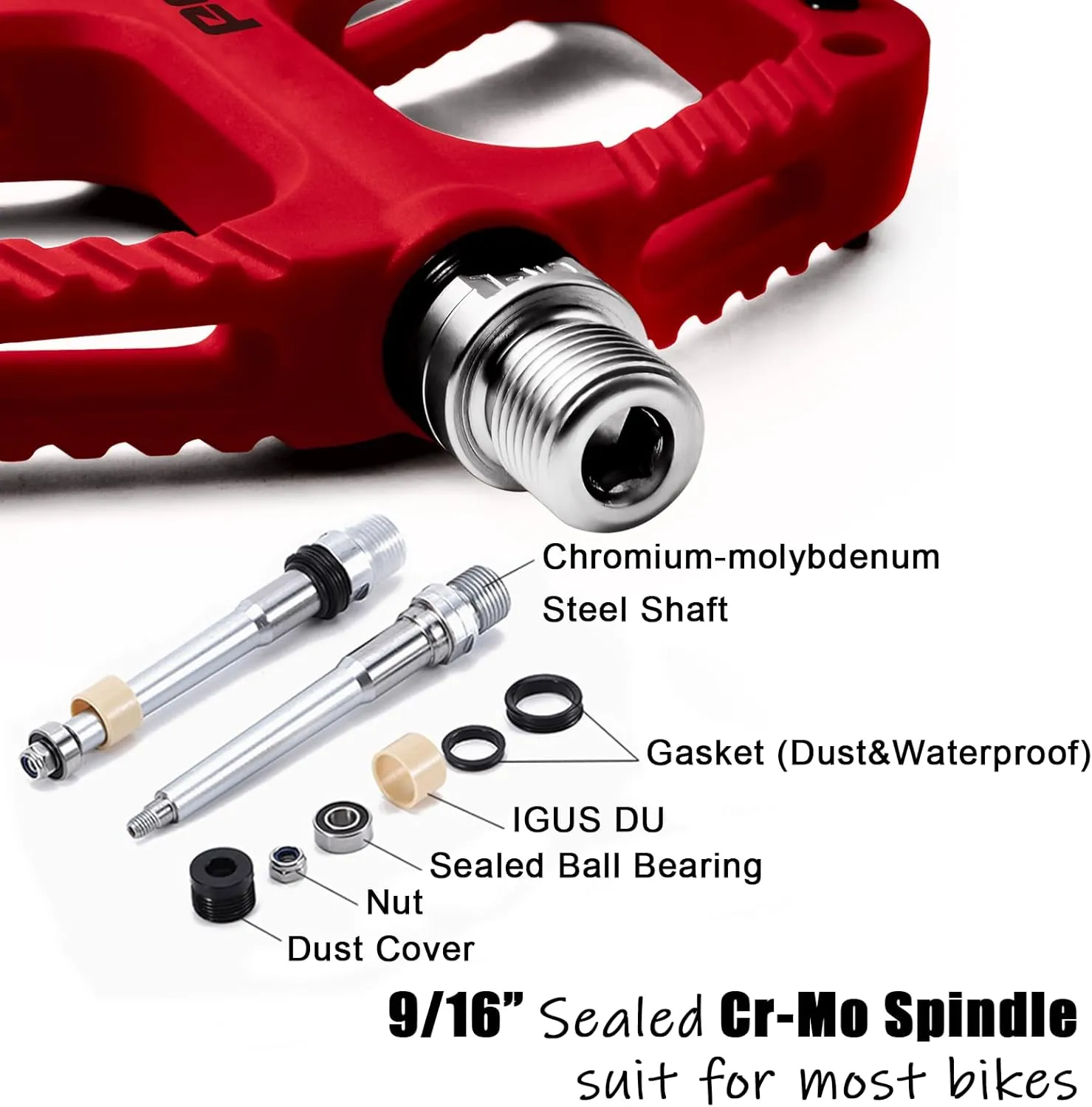 MTB Pedals Flat Mountain Bike Pedals Adult, Light and Wide Nylon Composite Bicycle Platform Pedal w Grippy Pins, 9/16" Cr-Mo Spindle 2 Bearings, Clipless Pedals for BMX Gravel Road E.Bike 9/16"