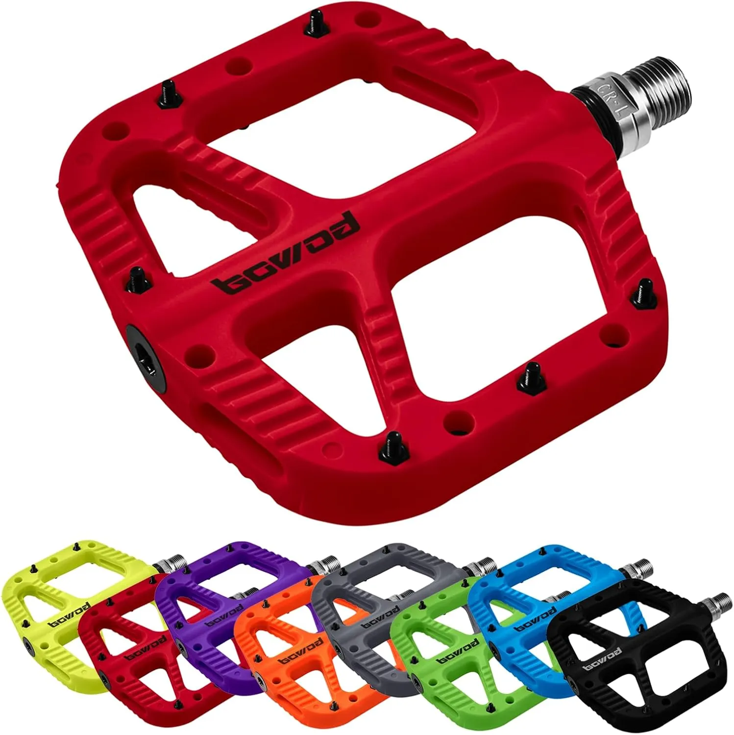MTB Pedals Flat Mountain Bike Pedals Adult, Light and Wide Nylon Composite Bicycle Platform Pedal w Grippy Pins, 9/16" Cr-Mo Spindle 2 Bearings, Clipless Pedals for BMX Gravel Road E.Bike 9/16"
