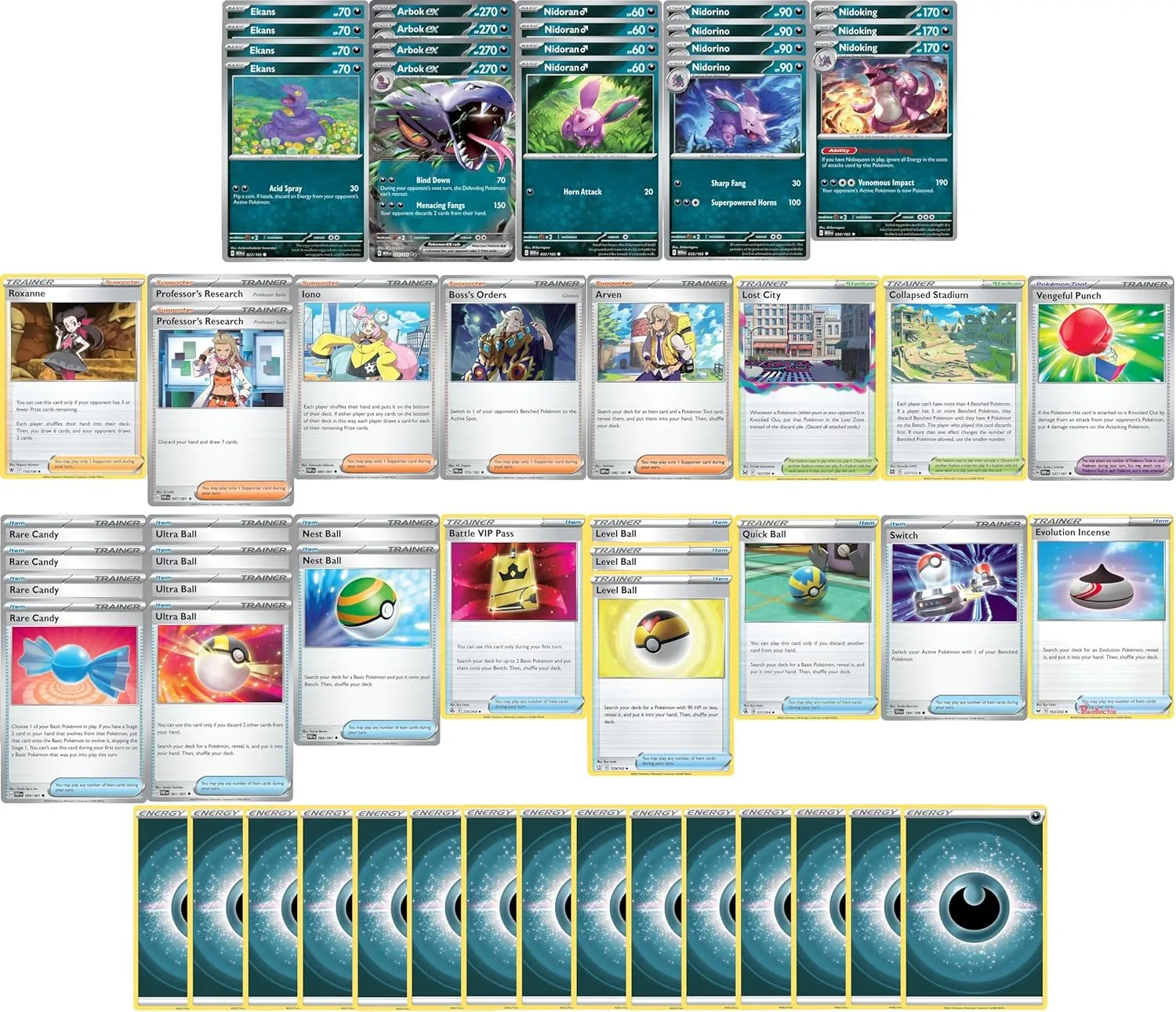 MTG Decks & More Elite Dark Deck - Ekans Arbok - Original 151 (gen 1) - Custom Built - 60 Card Compatible with Pokemon TCG!