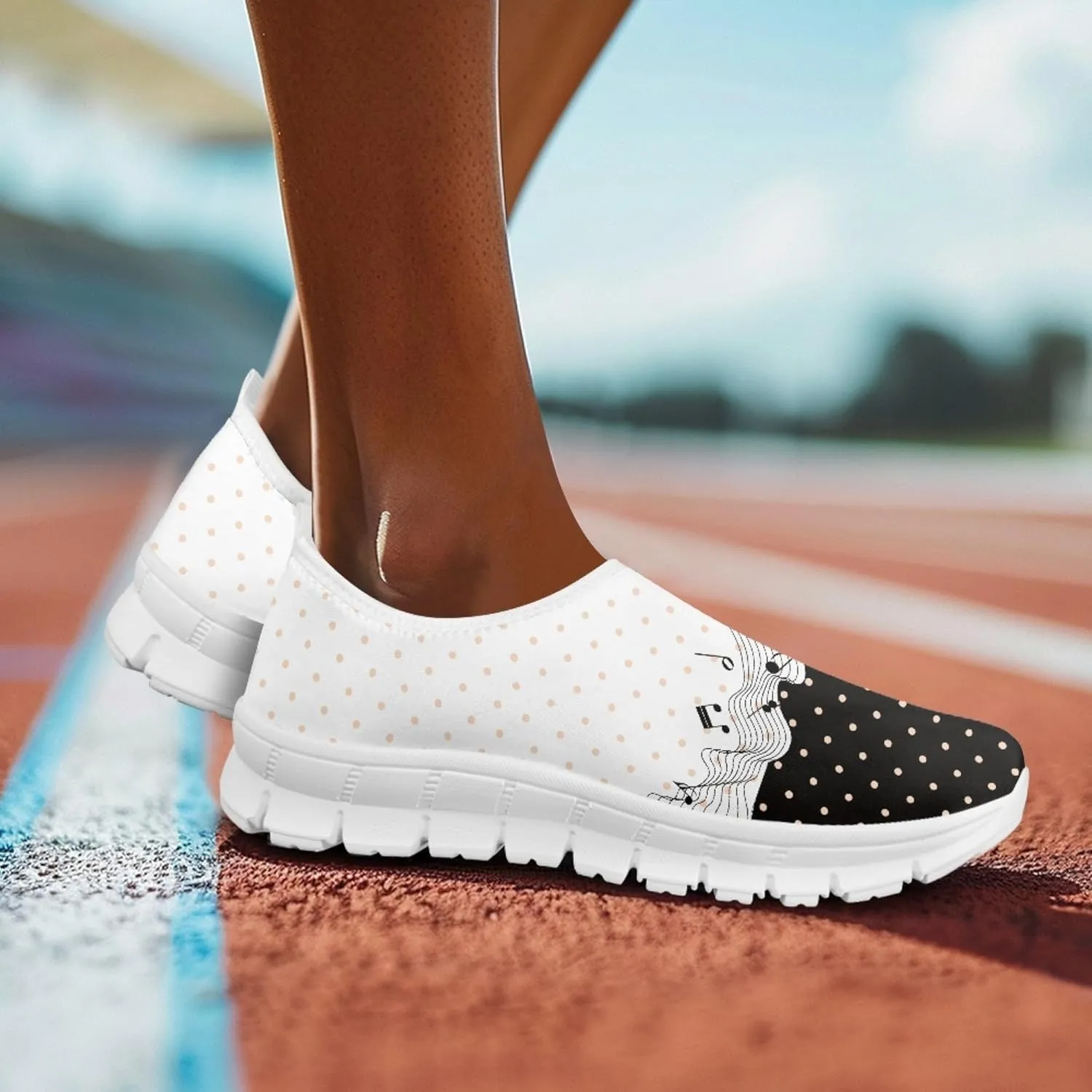 Musical Print Womens Flat Shoes Comfort Mesh Slip-on Walking Shoes Casual Sneakers Size 5-10.5