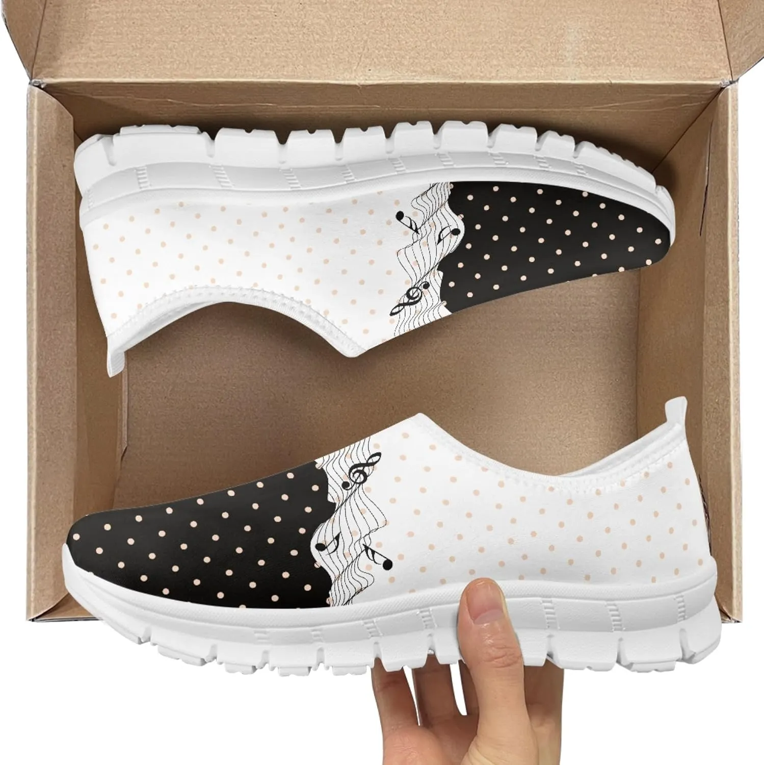 Musical Print Womens Flat Shoes Comfort Mesh Slip-on Walking Shoes Casual Sneakers Size 5-10.5