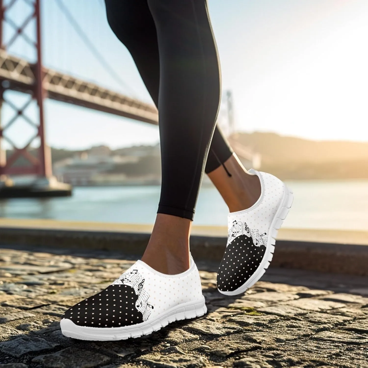 Musical Print Womens Flat Shoes Comfort Mesh Slip-on Walking Shoes Casual Sneakers Size 5-10.5