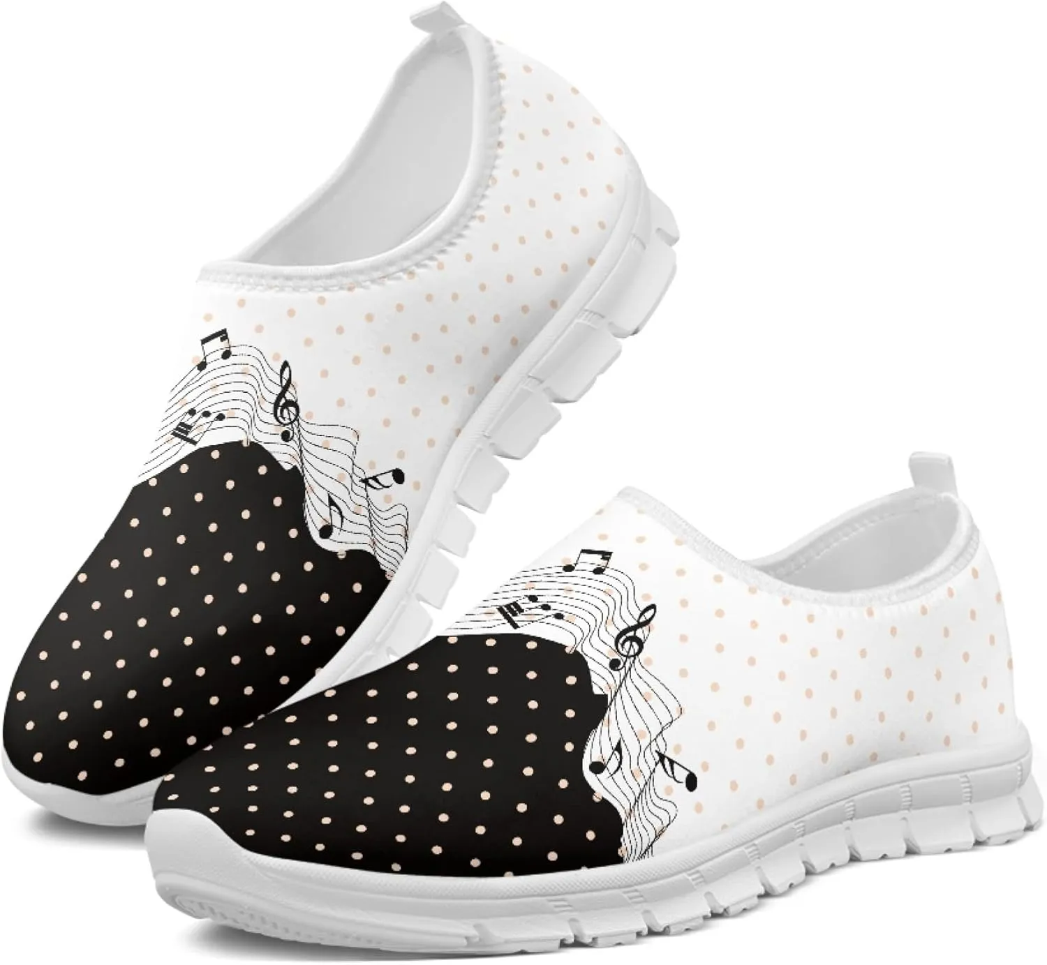 Musical Print Womens Flat Shoes Comfort Mesh Slip-on Walking Shoes Casual Sneakers Size 5-10.5