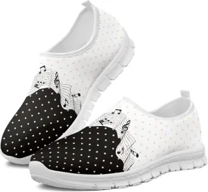 Musical Print Womens Flat Shoes Comfort Mesh Slip-on Walking Shoes Casual Sneakers Size 5-10.5