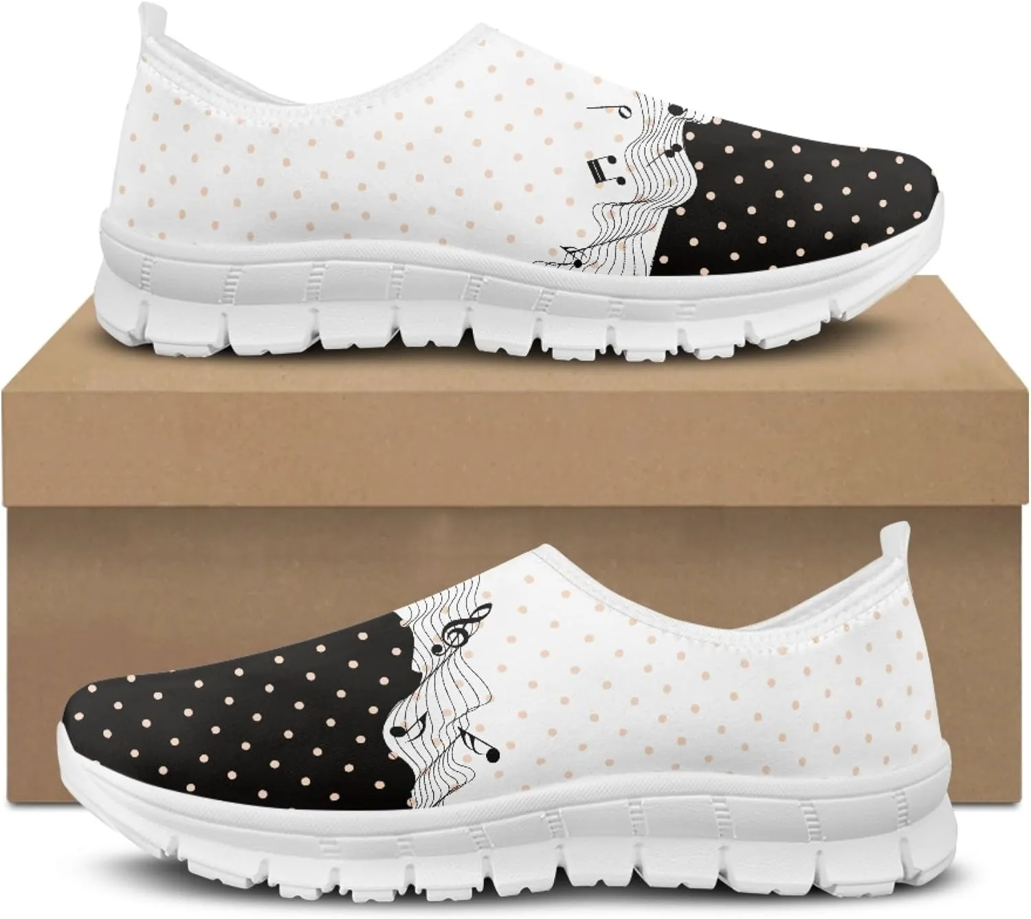 Musical Print Womens Flat Shoes Comfort Mesh Slip-on Walking Shoes Casual Sneakers Size 5-10.5