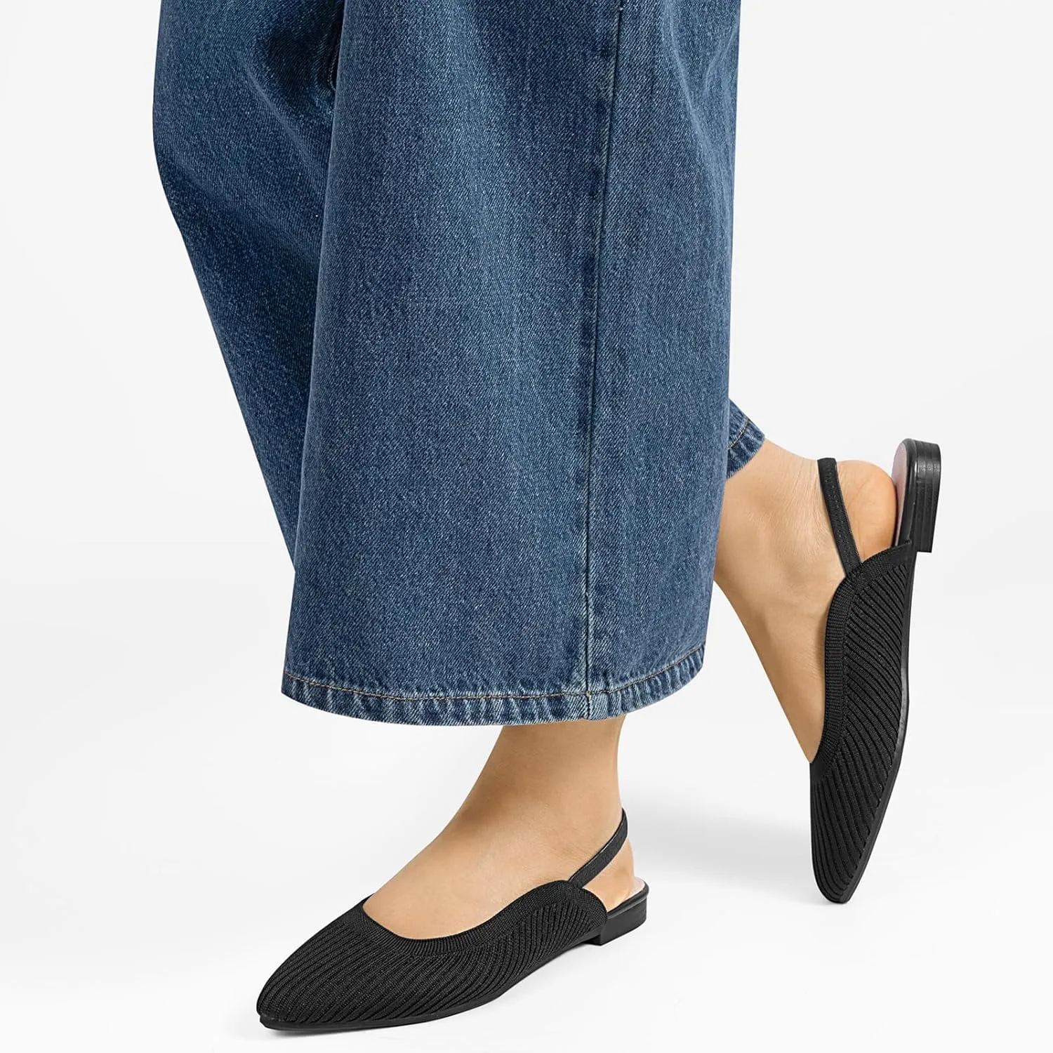 MUSSHOE Women's Blue Mesh Slingback Flats - Pointed Toe, Peep Toe, Slip On, Flat Heel, Casual Office Shoes