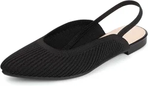MUSSHOE Women's Blue Mesh Slingback Flats - Pointed Toe, Peep Toe, Slip On, Flat Heel, Casual Office Shoes