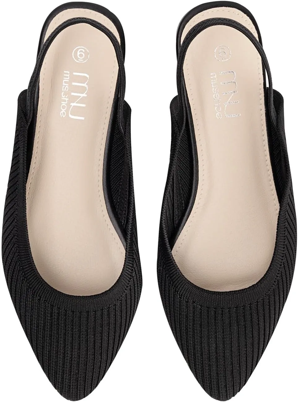 MUSSHOE Women's Blue Mesh Slingback Flats - Pointed Toe, Peep Toe, Slip On, Flat Heel, Casual Office Shoes