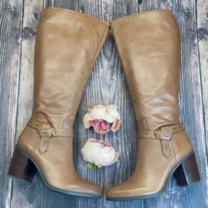 Naturalizer Wide Calf Saddle-Tan Leather High Shaft Boots 9W