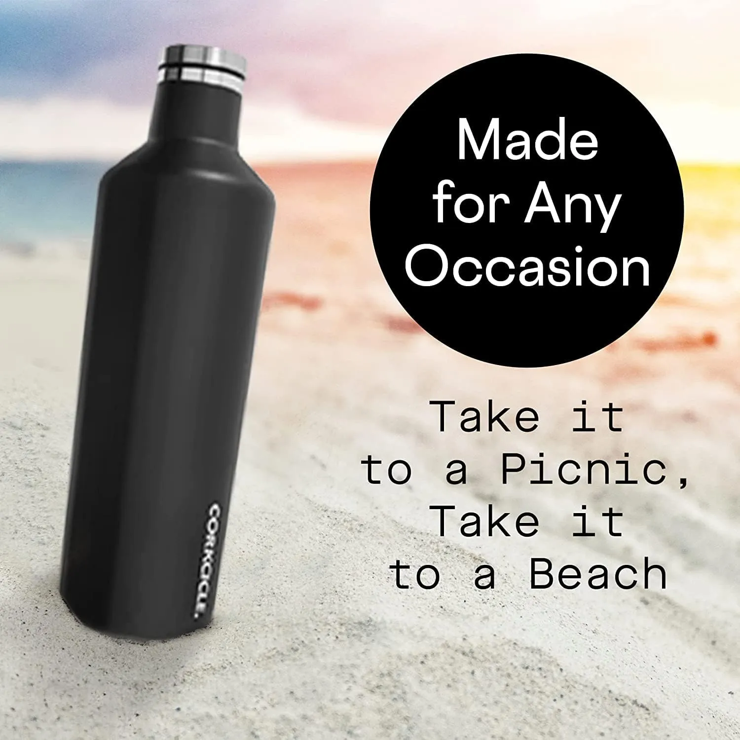 NCAA Black Corkcicle 20 Ounce Sport Canteen Triple Insulated Stainless Steel Water Bottle with Straw Cap and Folding Metal Handle with Primary Logo (Texas A&M Aggies)