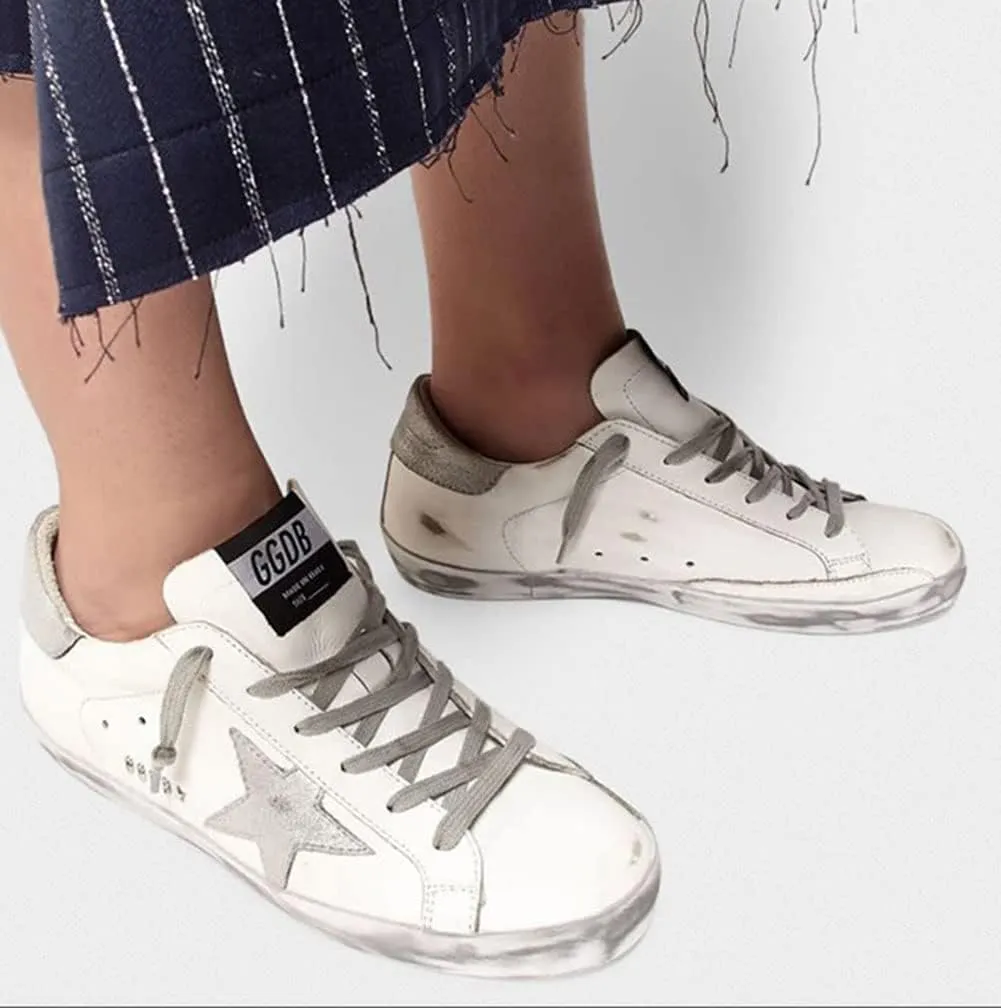 nesho Sneakers for Women Leather Walking Lace-up Flat Trainers Retro Comfortable Non-Slip Sport Shoes