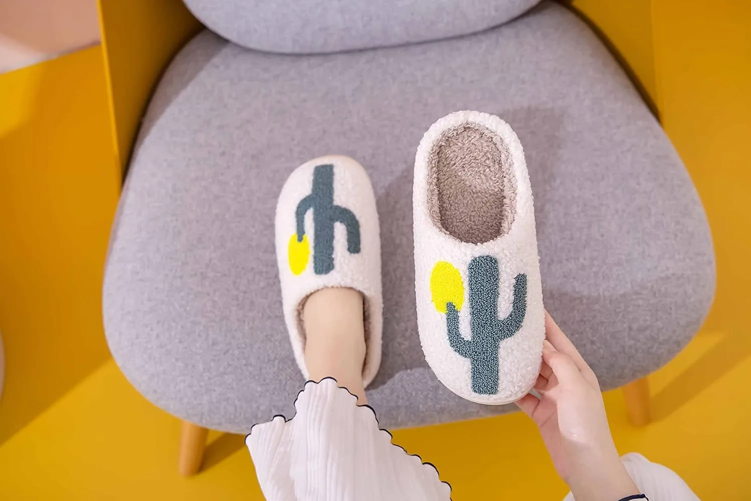 NEVEROLD Fun Cute Trendy Colorful Cartoon Illustrated Cozy Fluffy Plush Fur Slip On Cushion House Slippers for Women, Men, Girls, and Boys