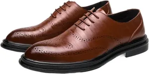 New Dress Shoes for Men Lace Up Brogue Embossed Breathable Shoes Vegan Leather Non Slip Rubber Sole Anti-Slip Business