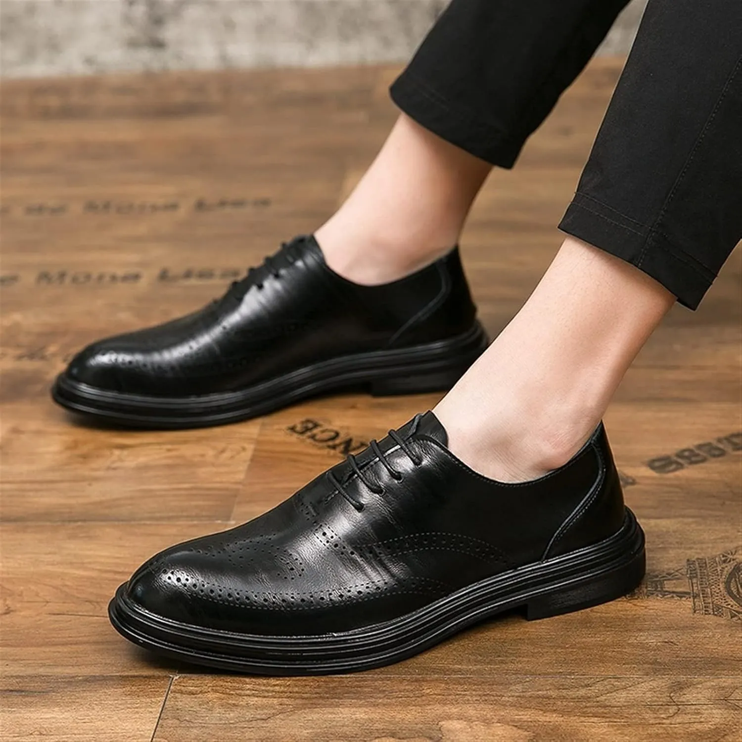 New Dress Shoes for Men Lace Up Brogue Embossed Breathable Shoes Vegan Leather Non Slip Rubber Sole Anti-Slip Business