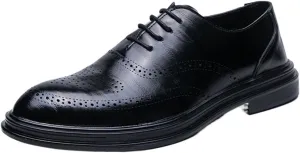 New Dress Shoes for Men Lace Up Brogue Embossed Breathable Shoes Vegan Leather Non Slip Rubber Sole Anti-Slip Business