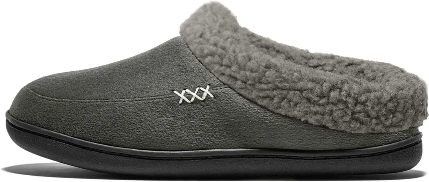 NewDenBer Men's Warm Memory Foam Slippers Suede Plush Fleece Lined Slip on Indoor Outdoor Clog House Shoes
