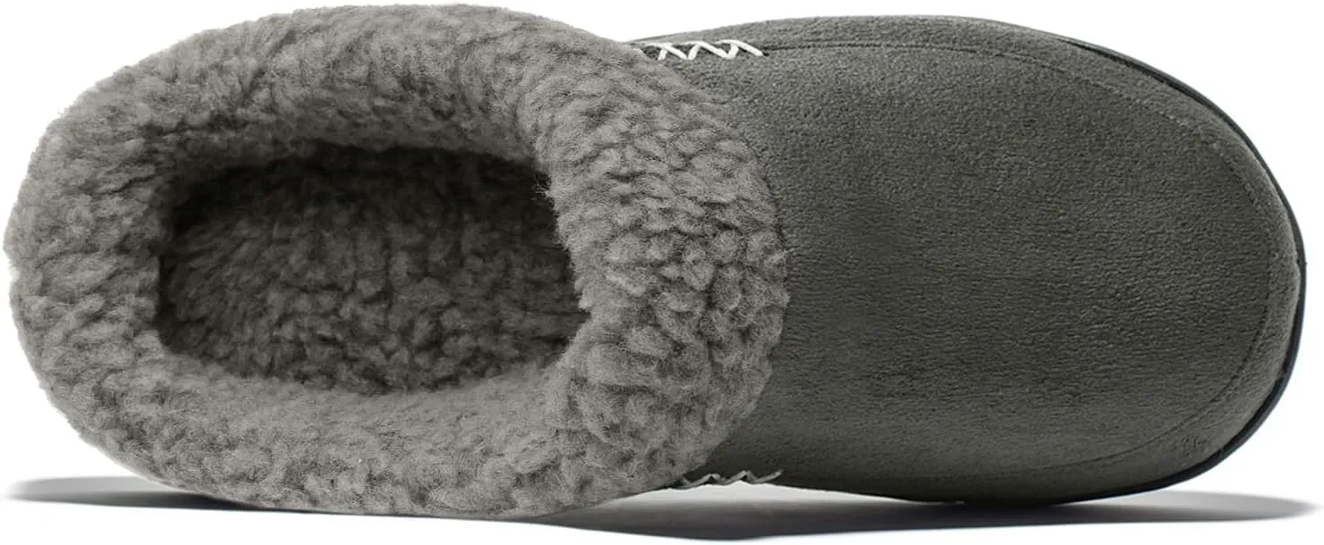 NewDenBer Men's Warm Memory Foam Slippers Suede Plush Fleece Lined Slip on Indoor Outdoor Clog House Shoes