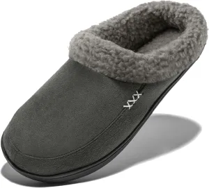 NewDenBer Men's Warm Memory Foam Slippers Suede Plush Fleece Lined Slip on Indoor Outdoor Clog House Shoes