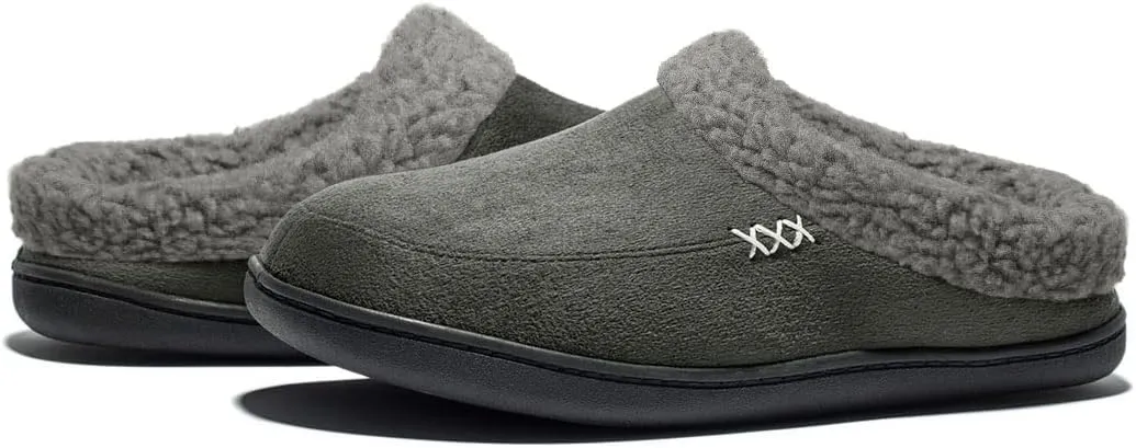 NewDenBer Men's Warm Memory Foam Slippers Suede Plush Fleece Lined Slip on Indoor Outdoor Clog House Shoes