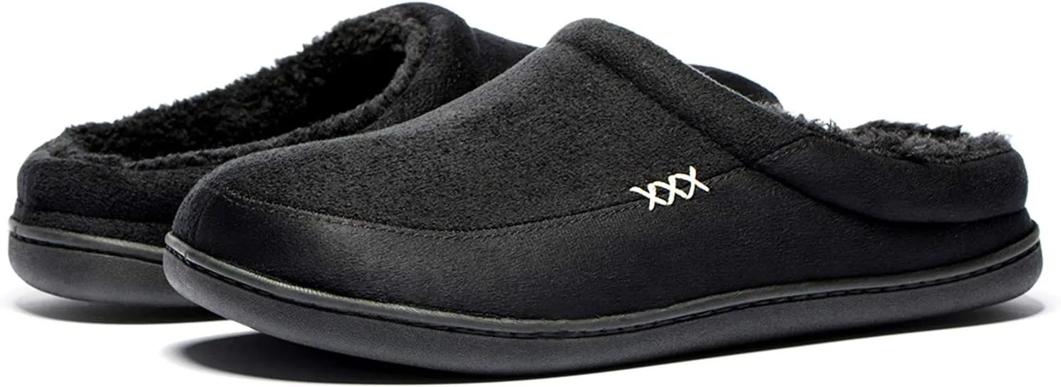 NewDenBer Men's Warm Memory Foam Suede Plush Fleece Lined Slip on Indoor Outdoor Clog House Slippers