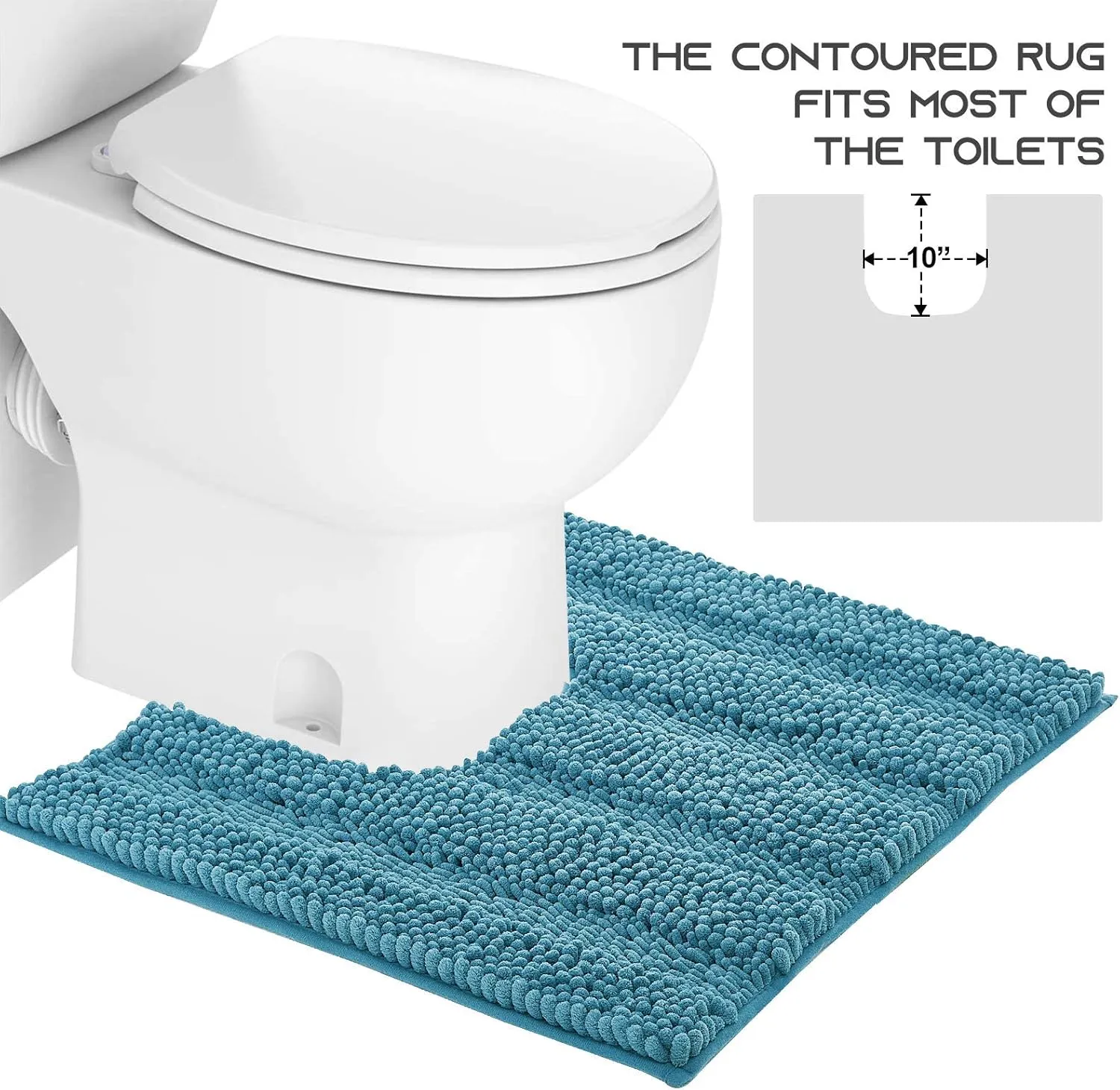 NICETOWN Bathroom Rug Slip-Resistant Extra Absorbent Soft and Fluffy Thick Striped Bath Mat Non Slip Microfiber Shag Floor Mat Dry Fast Waterproof Bath Mat (Teal Blue, 24" x 24" U)