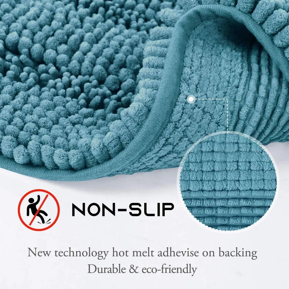 NICETOWN Bathroom Rug Slip-Resistant Extra Absorbent Soft and Fluffy Thick Striped Bath Mat Non Slip Microfiber Shag Floor Mat Dry Fast Waterproof Bath Mat (Teal Blue, 24" x 24" U)