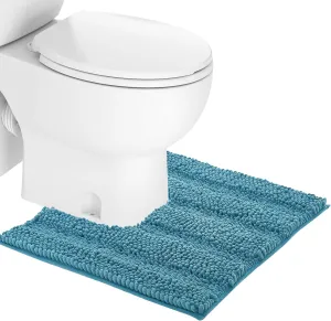 NICETOWN Bathroom Rug Slip-Resistant Extra Absorbent Soft and Fluffy Thick Striped Bath Mat Non Slip Microfiber Shag Floor Mat Dry Fast Waterproof Bath Mat (Teal Blue, 24" x 24" U)
