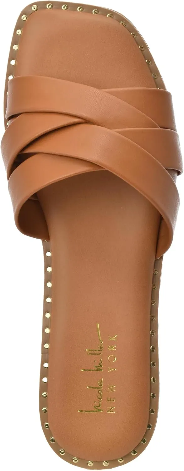 Nicole Miller Rally Women's Sandals - Stylish & Lightweight Open Toe Sandals - Durable & Non-Slip Summer Beach Sandals - Super Soft Memory Foam Insole Slides - Cute Flat Slide Sandals for Women