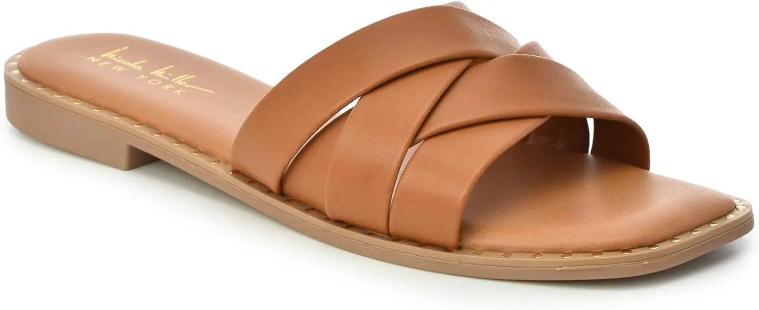 Nicole Miller Rally Women's Sandals - Stylish & Lightweight Open Toe Sandals - Durable & Non-Slip Summer Beach Sandals - Super Soft Memory Foam Insole Slides - Cute Flat Slide Sandals for Women