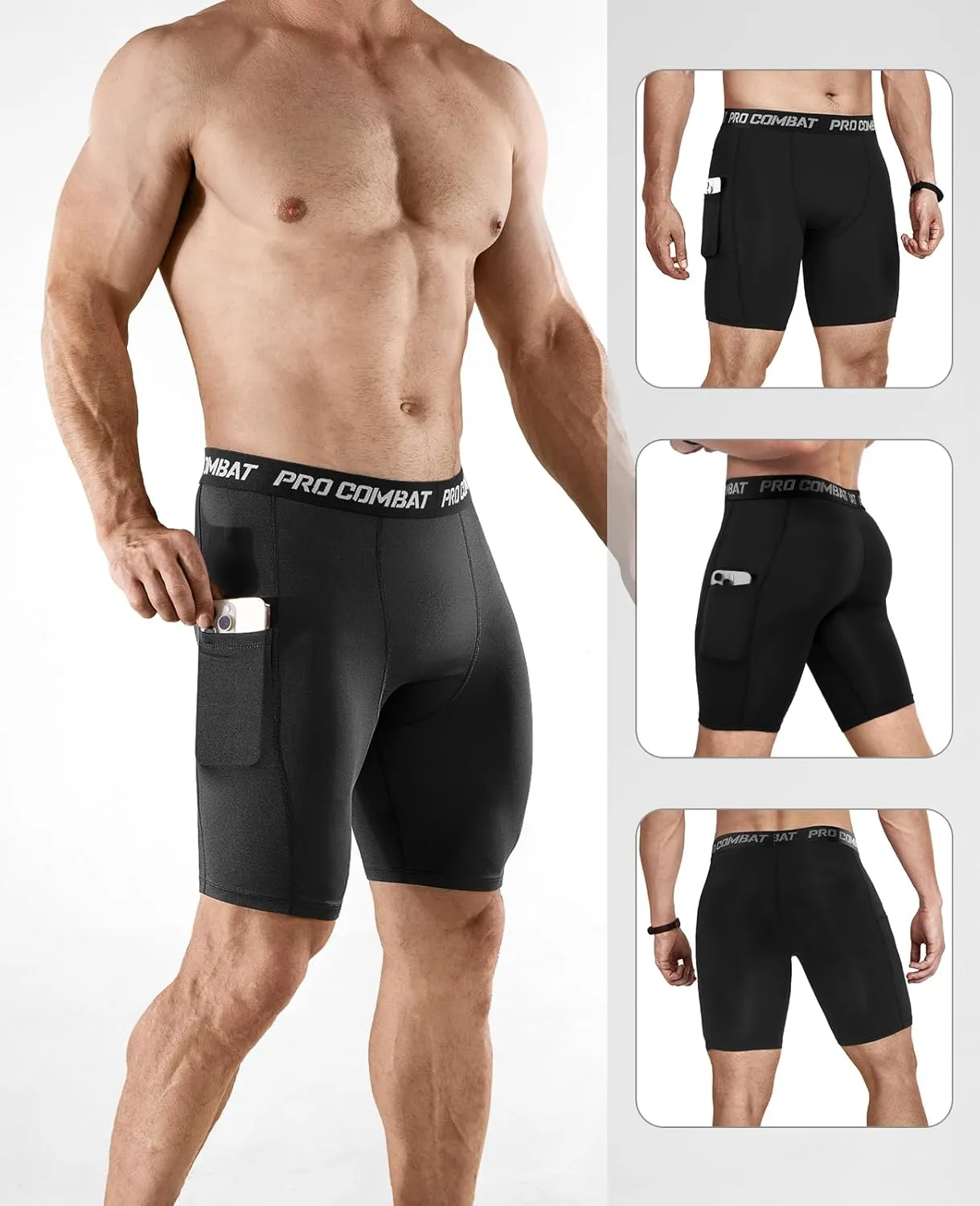 Niksa 2/4 Pack Compression Shorts Men with Pocket, Spandex Running Shorts Sport Athletic Workout Performance Underwear