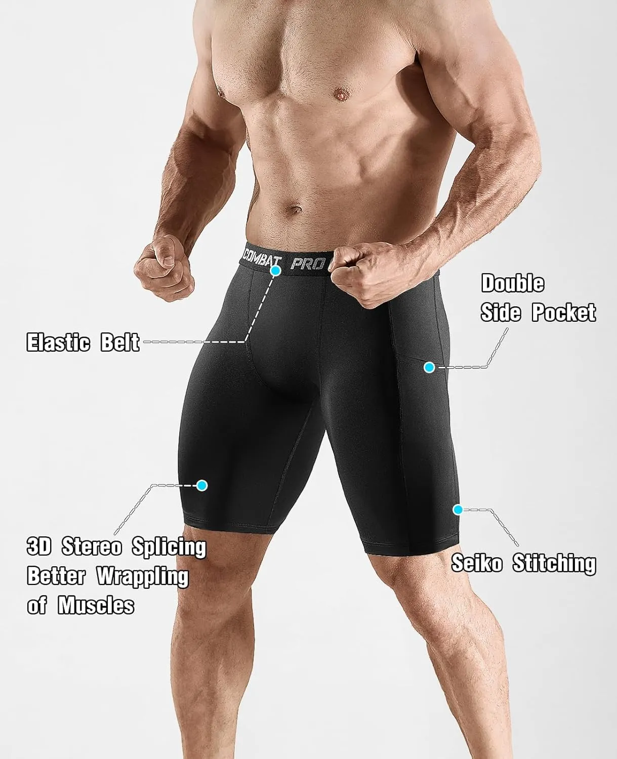 Niksa 2/4 Pack Compression Shorts Men with Pocket, Spandex Running Shorts Sport Athletic Workout Performance Underwear