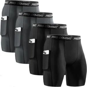 Niksa 2/4 Pack Compression Shorts Men with Pocket, Spandex Running Shorts Sport Athletic Workout Performance Underwear