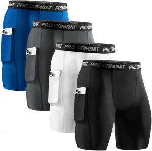 Niksa 2/4 Pack Compression Shorts Men with Pocket, Spandex Running Shorts Sport Athletic Workout Performance Underwear
