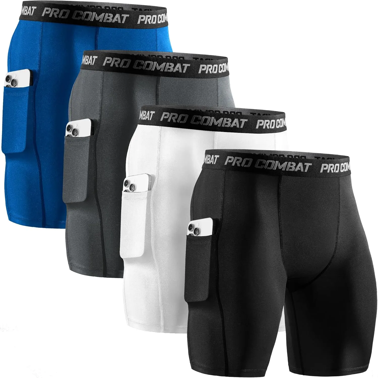 Niksa 2/4 Pack Compression Shorts Men with Pocket, Spandex Running Shorts Sport Athletic Workout Performance Underwear